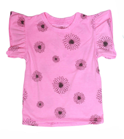 Double Ruffle-Sleeve Tee (Daisy Pattern)