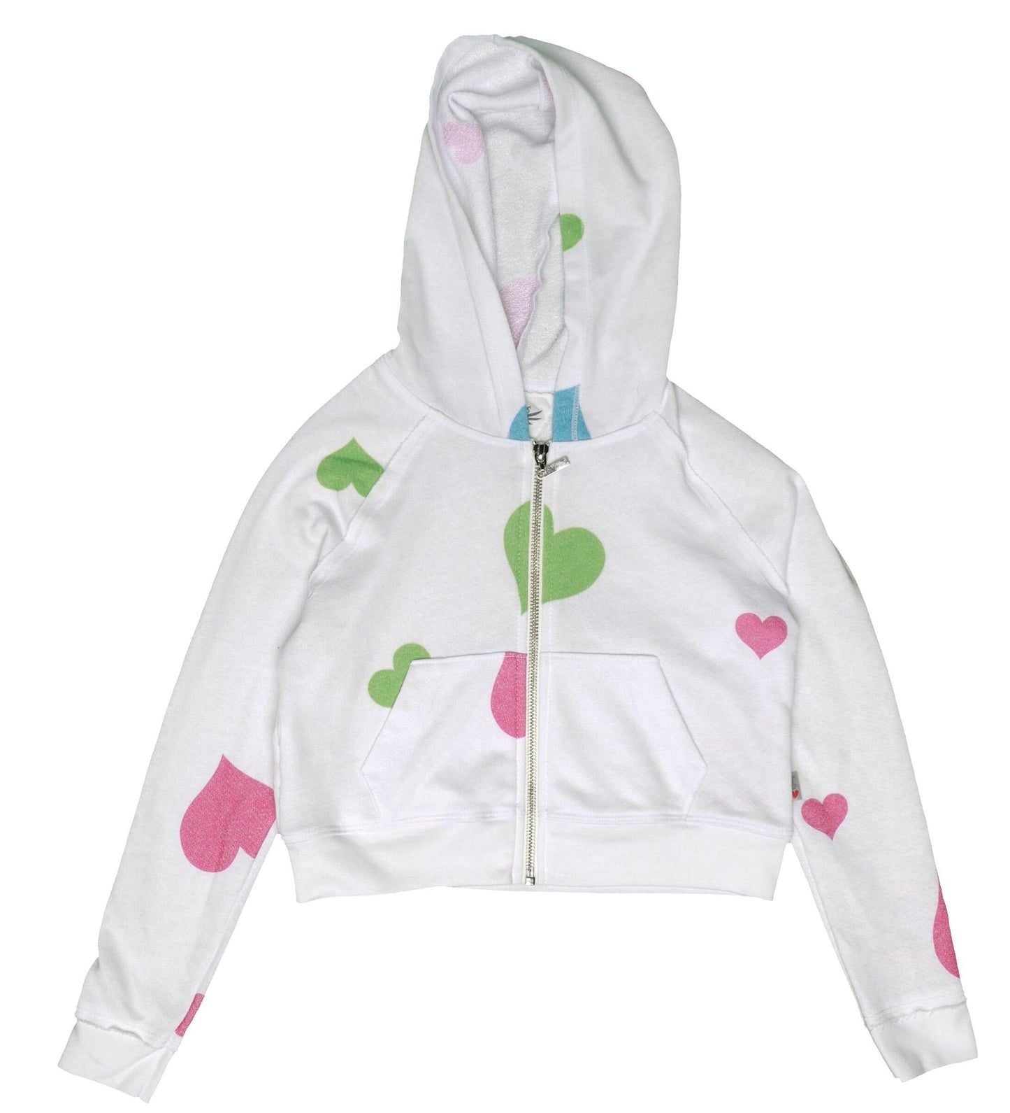 Cropped Hooded Jacket (Colored-Hearts Pattern)