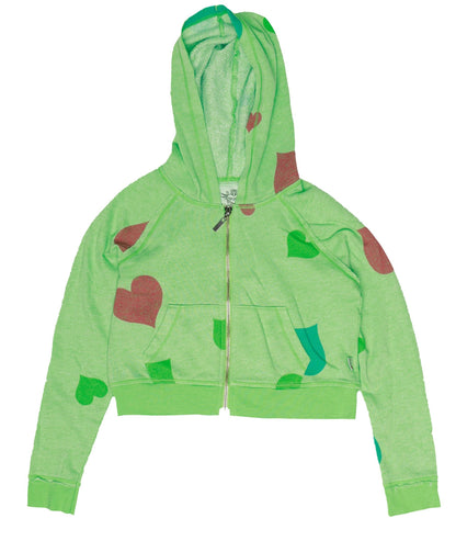 Cropped Hooded Jacket (Colored-Hearts Pattern)