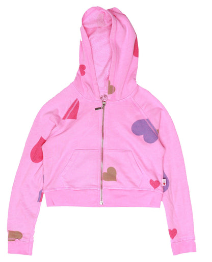 Cropped Hooded Jacket (Colored-Hearts Pattern)