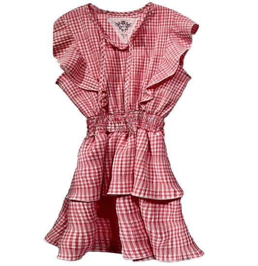 Tiered Ruffle-Bodice Dress (Checked Pattern)