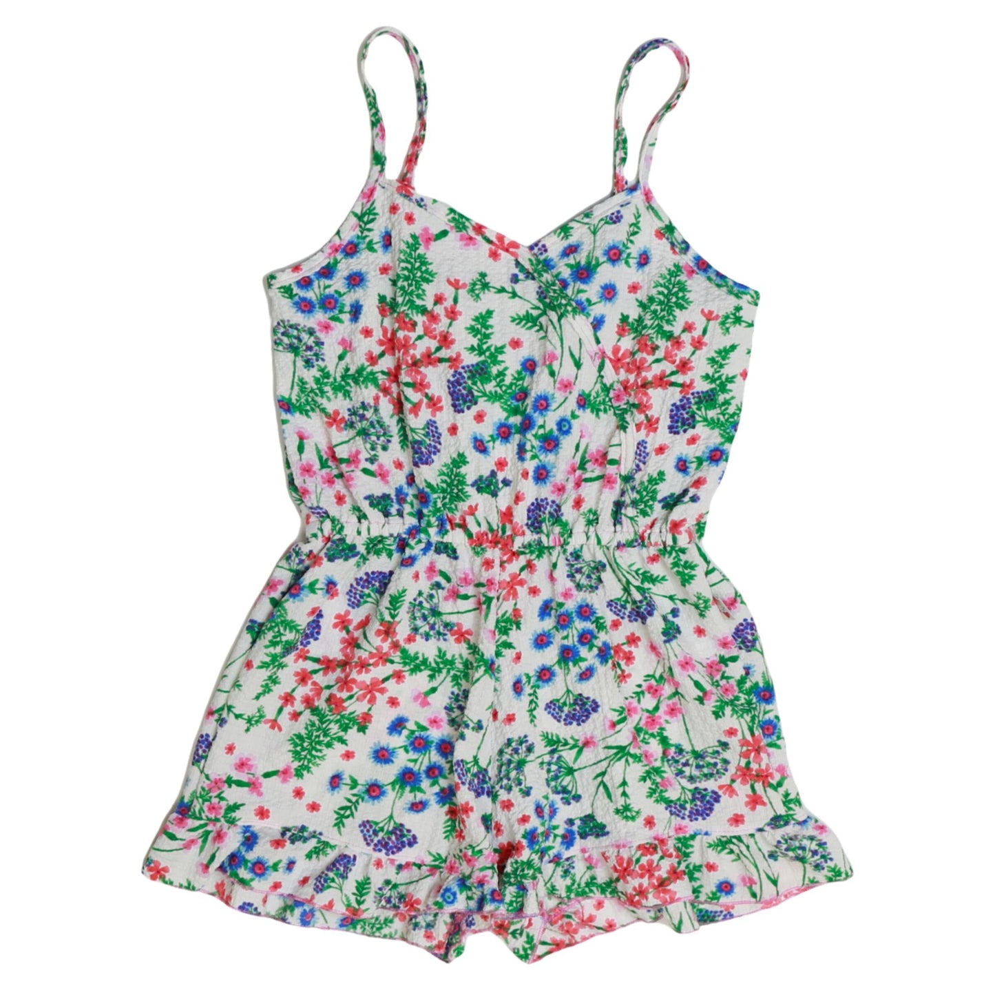 Spaghetti Strap Romper (Blue-Orange Floral Pattern)