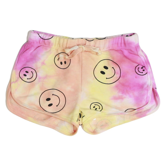 Runner Shorts (Pink-Orange-Yellow Tie-Dye with Happy Face Pattern)
