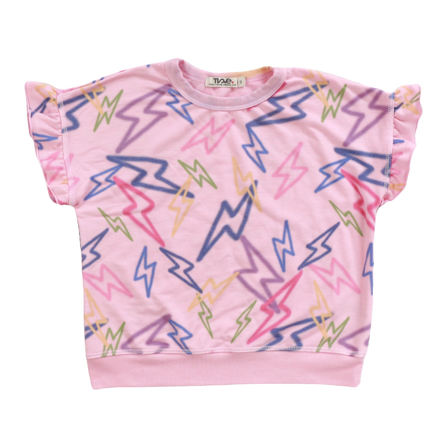 Ruffle-Sleeve Banded Top (Mixed Color Bolts Pattern)