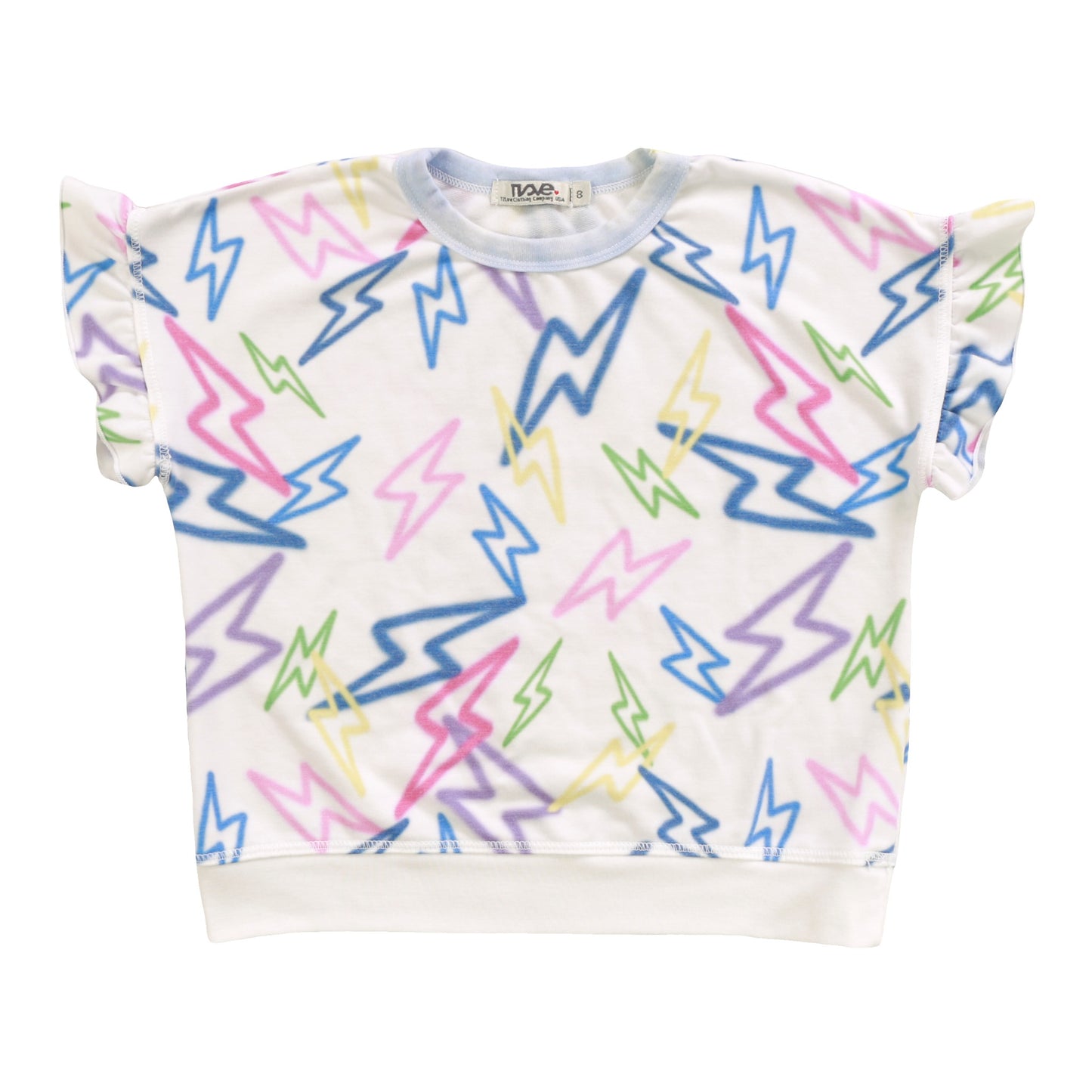 Ruffle-Sleeve Banded Top (Mixed Color Bolts Pattern)