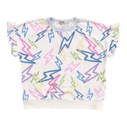 Ruffle-Sleeve Banded Top (Mixed Color Bolts Pattern)