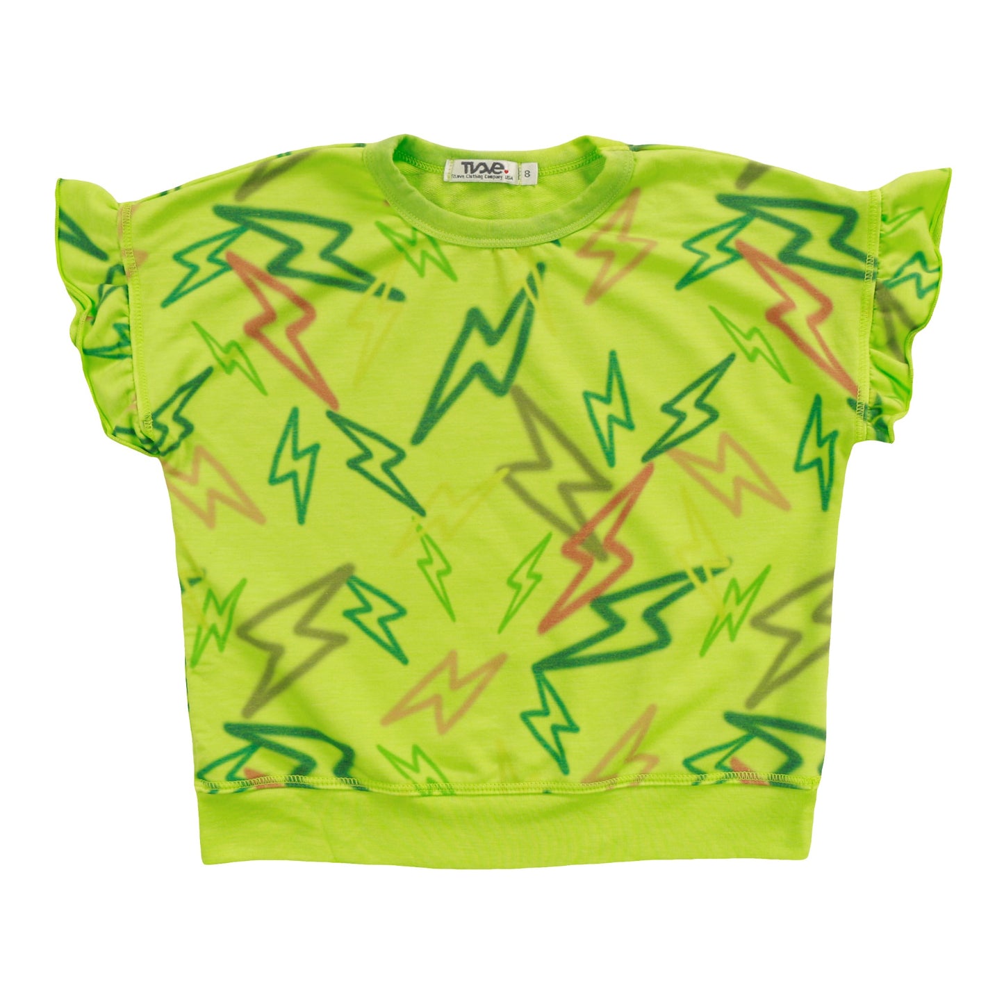 Ruffle-Sleeve Banded Top (Mixed Color Bolts Pattern)