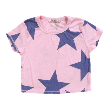Crop Baby Tee (Cobalt Stars Pattern)