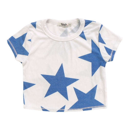 Crop Baby Tee (Cobalt Stars Pattern)