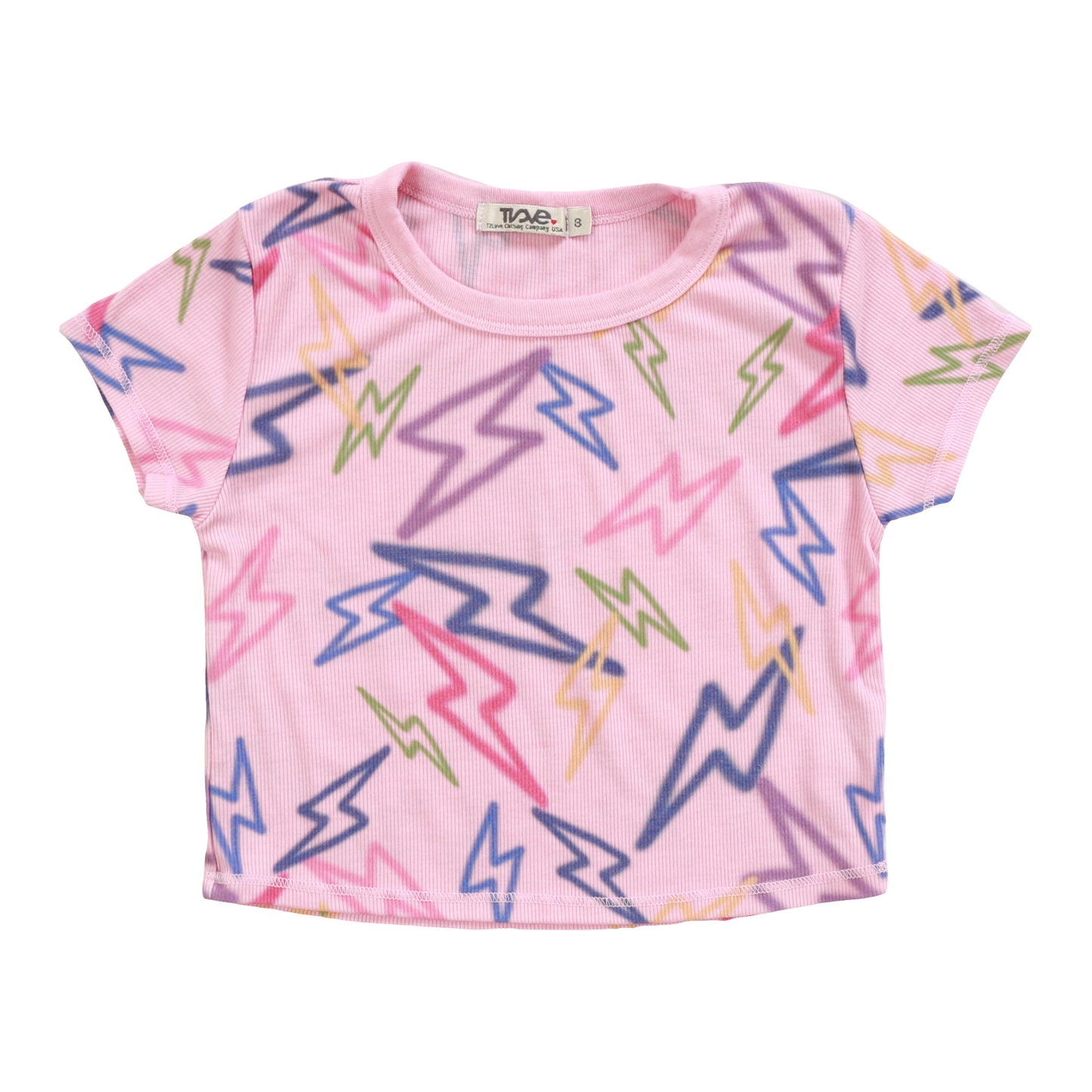 Crop Baby Tee (Mixed Color Bolts Pattern)