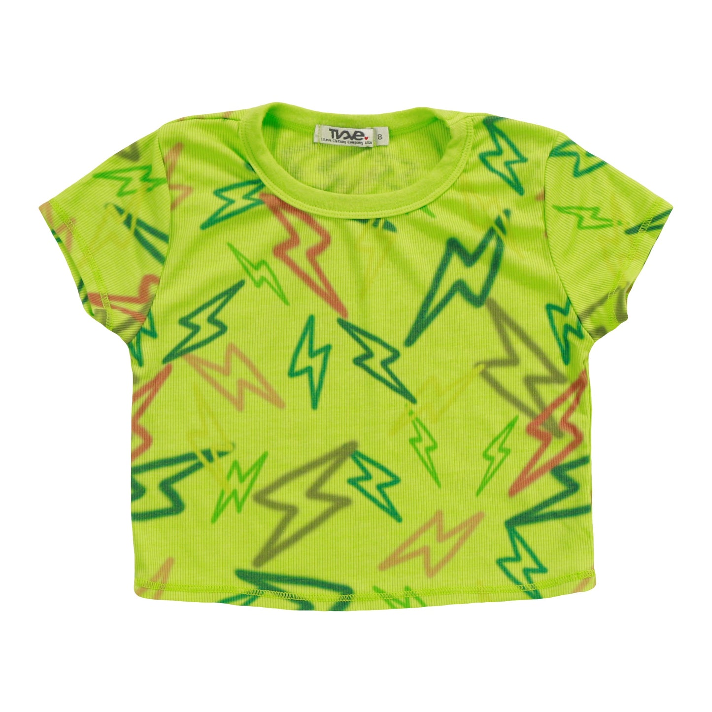 Crop Baby Tee (Mixed Color Bolts Pattern)