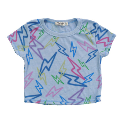 Crop Baby Tee (Mixed Color Bolts Pattern)