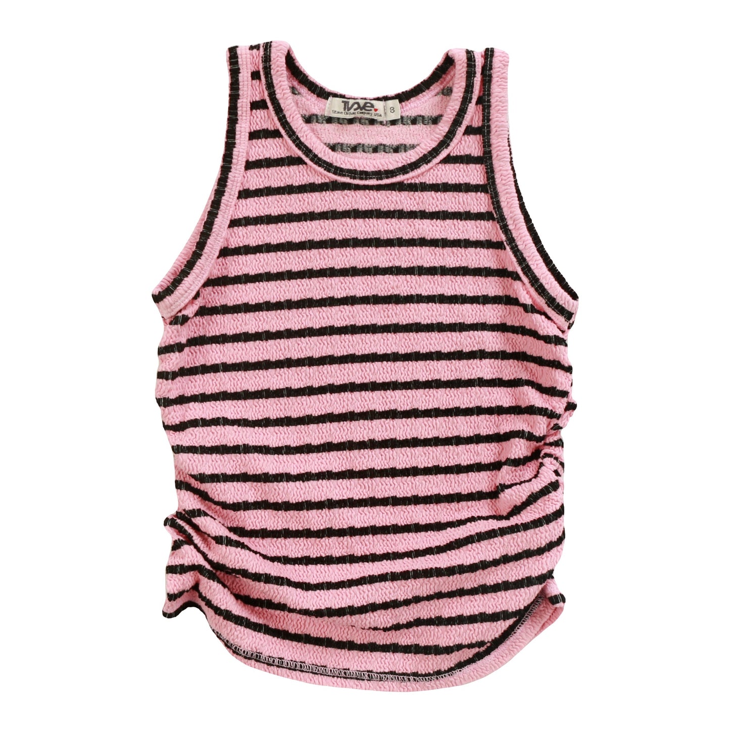 Side-Gathered Tank (Black Stripes)