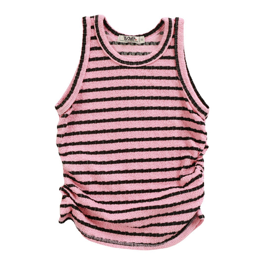 Side-Gathered Tank (Black Stripes)