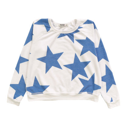 Raglan Crew Top (Cobalt Stars Pattern)