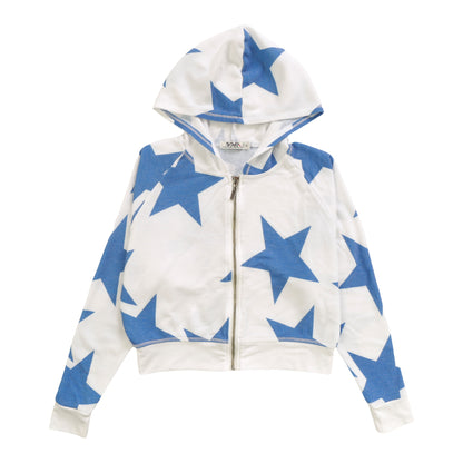 Wide Cropped Hooded Jacket (Cobalt Stars Pattern)