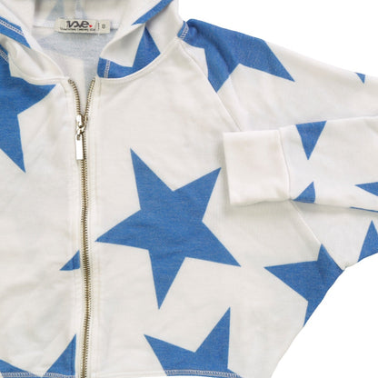 Wide Cropped Hooded Jacket (Cobalt Stars Pattern)