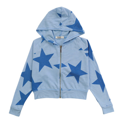 Wide Cropped Hooded Jacket (Cobalt Stars Pattern)