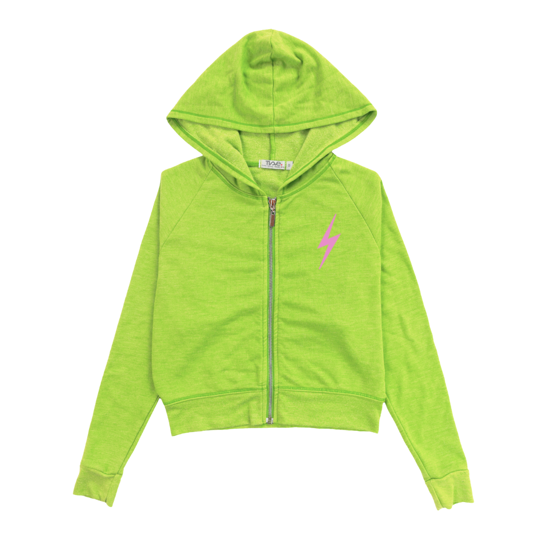 Wide Cropped Hooded Jacket (Mini Pink Bolt Print)