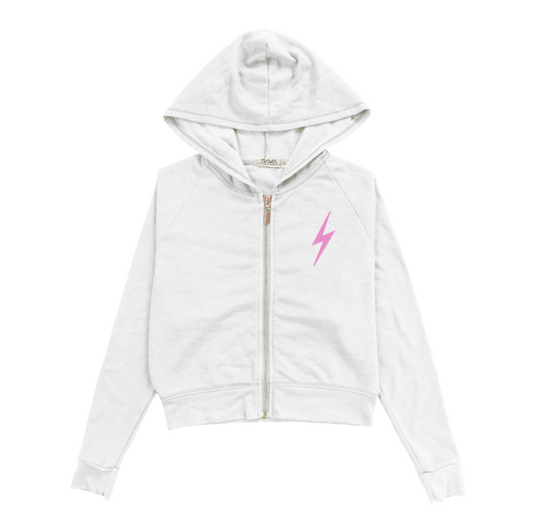 Wide Cropped Hooded Jacket (Mini Pink Bolt Print)