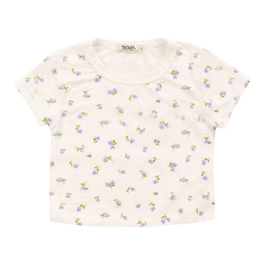 Crop Baby Tee (Purple Flowers Pattern)