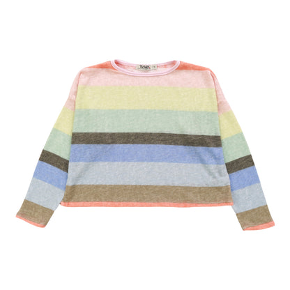 Long-Sleeved Relaxed Pullover (Multicolor Stripes)