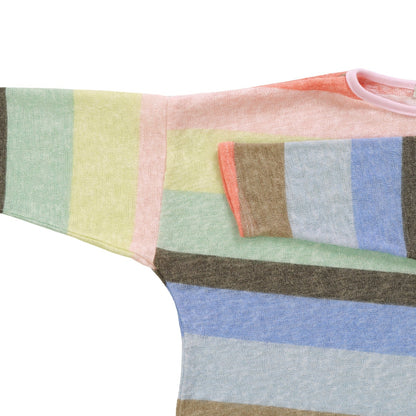 Long-Sleeved Relaxed Pullover (Multicolor Stripes)