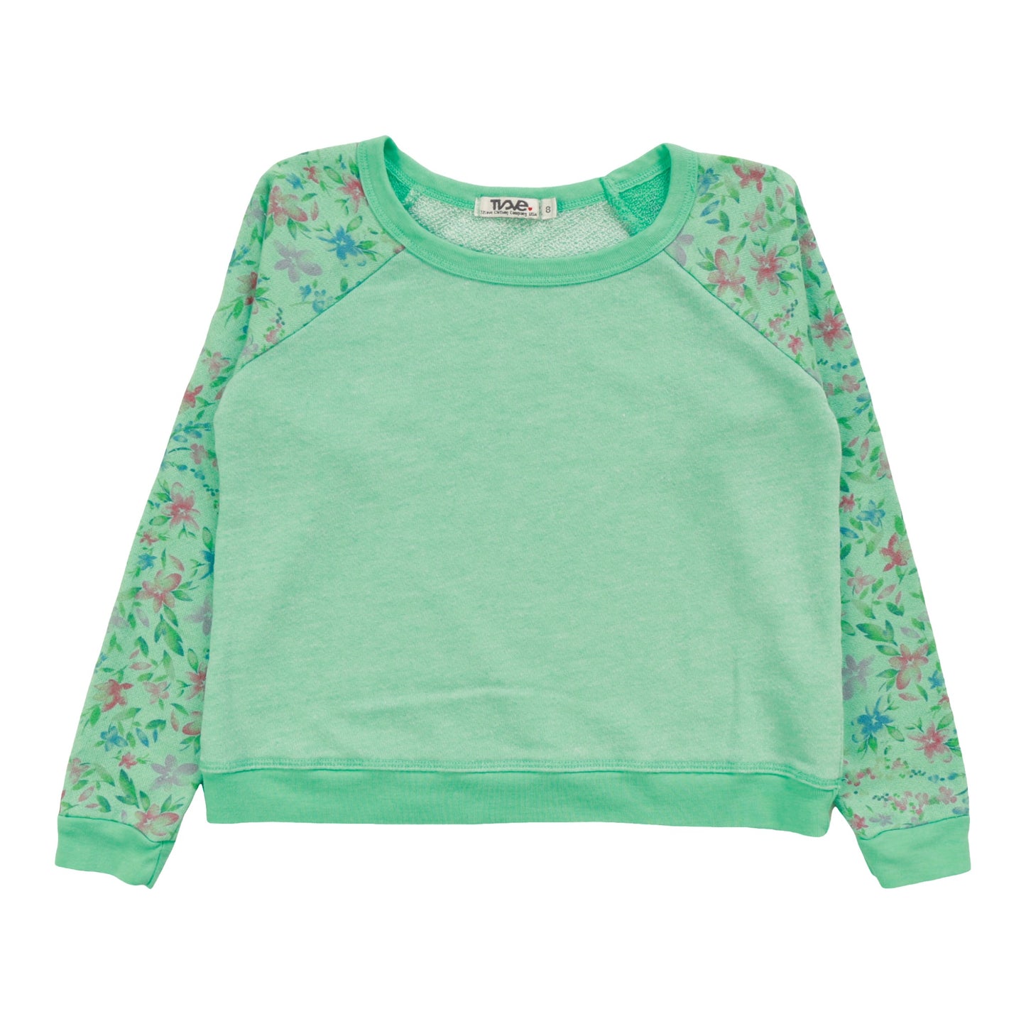Contrast Long-Sleeved Raglan Pullover (Floral Pattern)