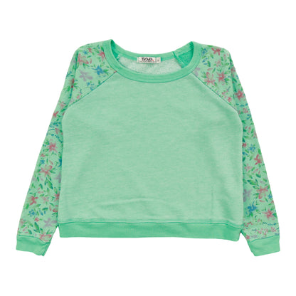 Contrast Long-Sleeved Raglan Pullover (Floral Pattern)