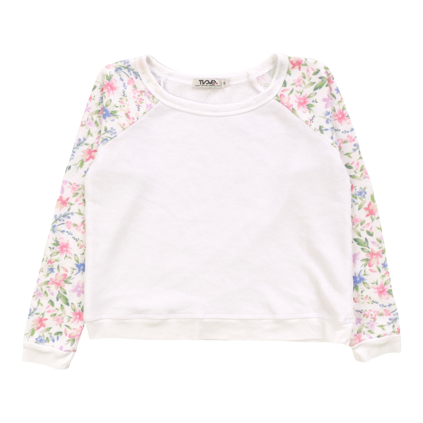 Contrast Long-Sleeved Raglan Pullover (Floral Pattern)