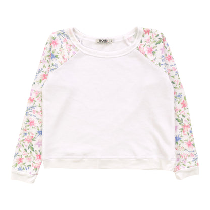 Contrast Long-Sleeved Raglan Pullover (Floral Pattern)