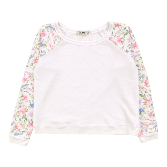 Contrast Long-Sleeved Raglan Pullover (Floral Pattern)