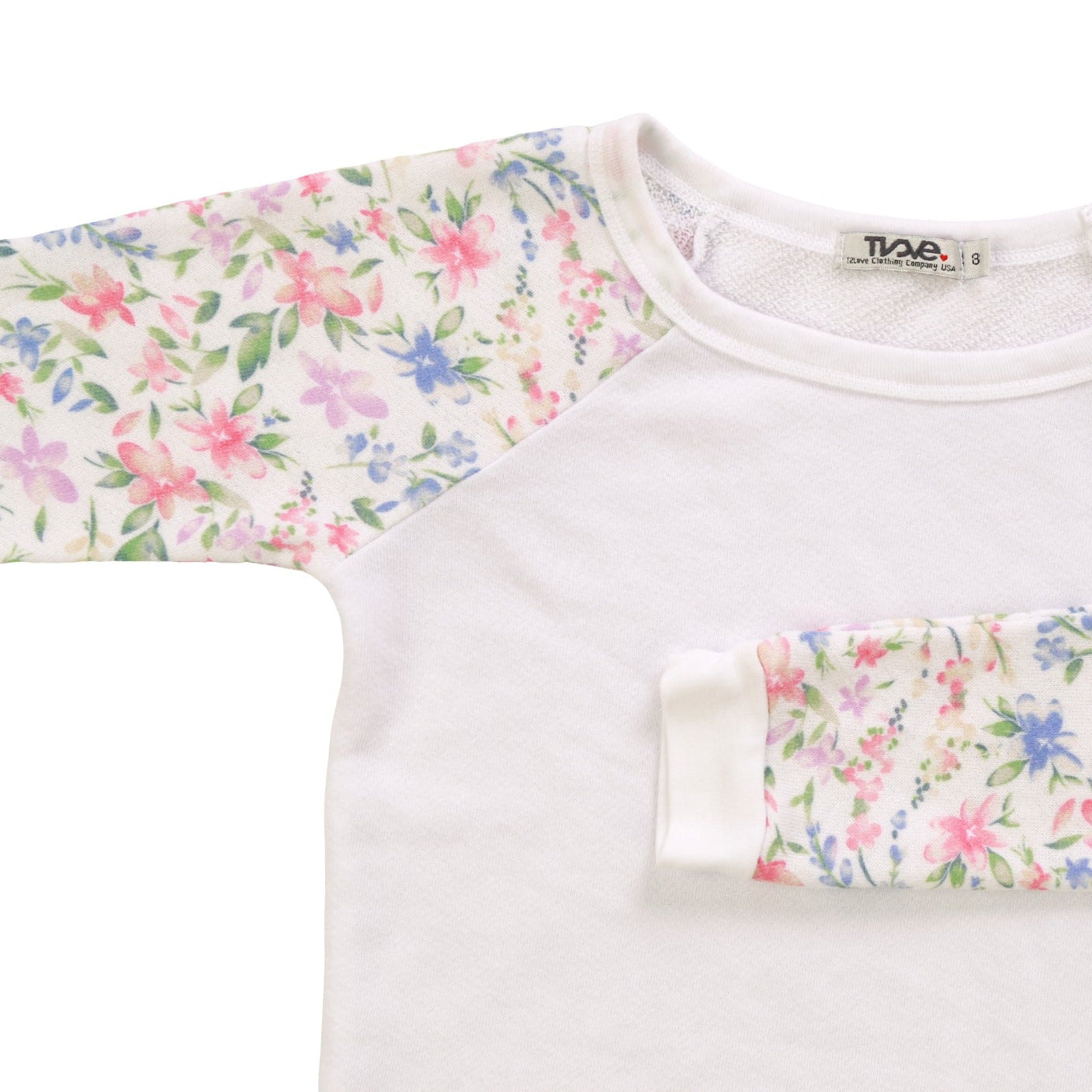 Contrast Long-Sleeved Raglan Pullover (Floral Pattern)