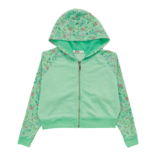 Contrast Wide Cropped Hooded Jacket (Floral Pattern)