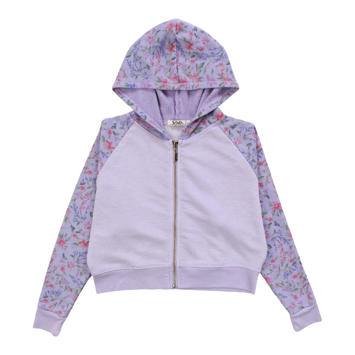 Contrast Wide Cropped Hooded Jacket (Floral Pattern)