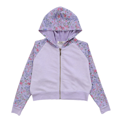 Contrast Wide Cropped Hooded Jacket (Floral Pattern)