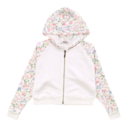 Contrast Wide Cropped Hooded Jacket (Floral Pattern)