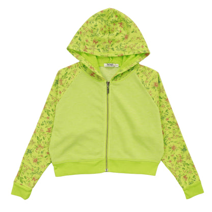 Contrast Wide Cropped Hooded Jacket (Floral Pattern)