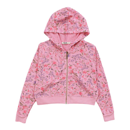 Heather Wide Cropped Hooded Jacket (Floral Pattern)