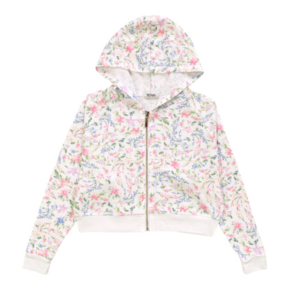 Heather Wide Cropped Hooded Jacket (Floral Pattern)