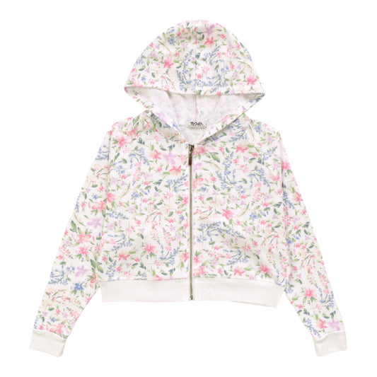 Heather Wide Cropped Hooded Jacket (Floral Pattern)