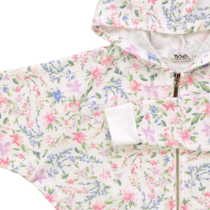 Heather Wide Cropped Hooded Jacket (Floral Pattern)