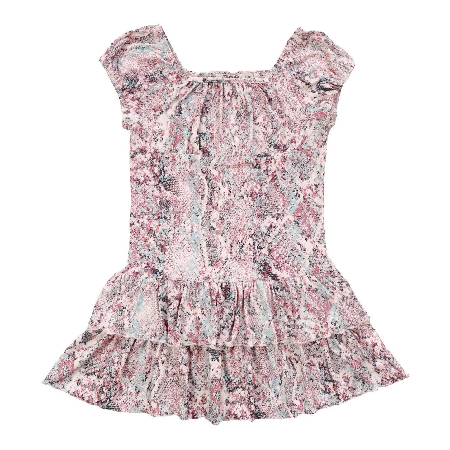Ruffle-Tiered Dress (Pink Reptile Pattern)