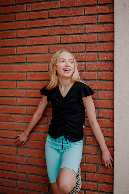 Ruffle Short-Sleeve Gather-Front Top