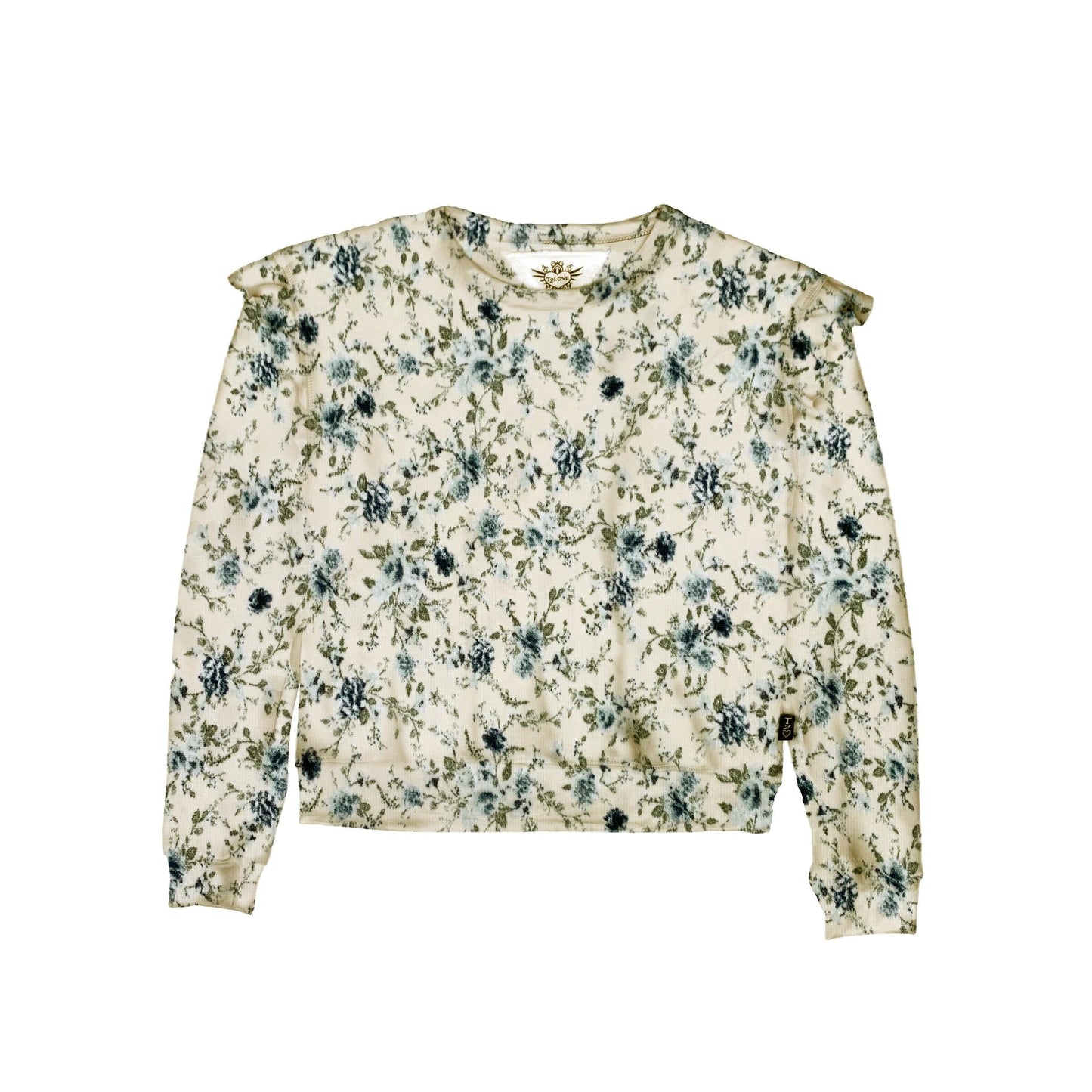 Navy Floral Ruffle-Trim Long-Sleeve