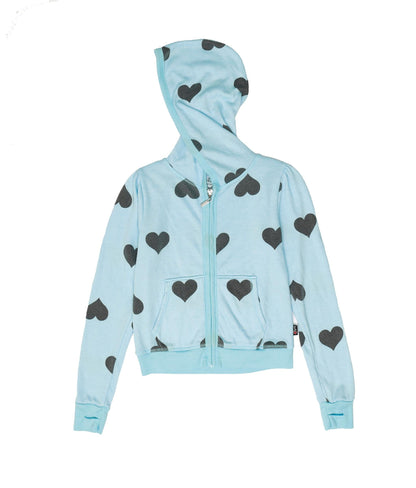 Puff-Shoulder Hooded Jacket (Heart-Print Pattern)
