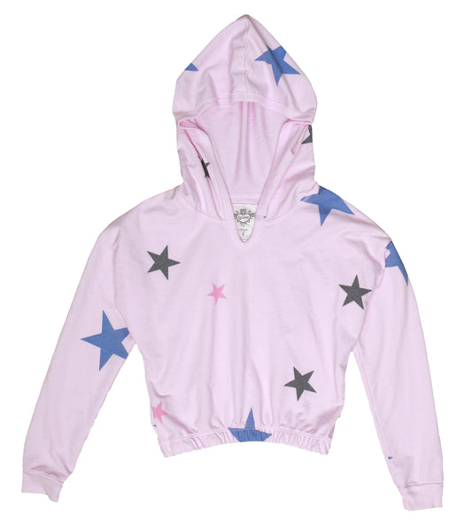 Colored-Stars Hooded Long-Sleeve Top