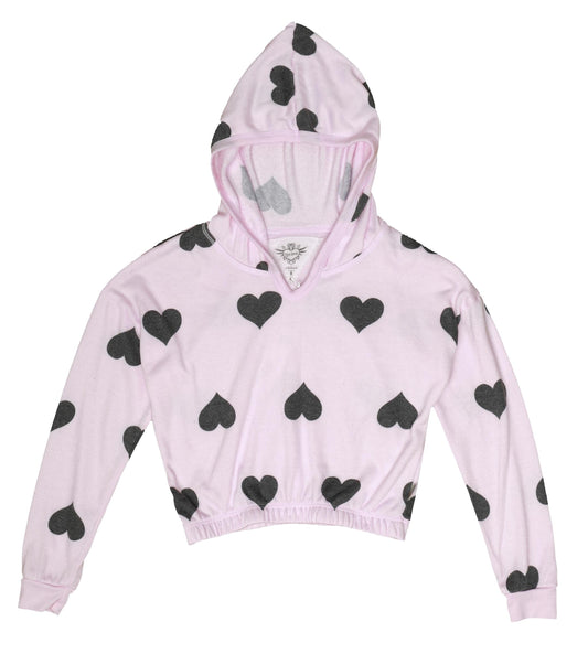 Heart-Print Hooded Long-Sleeve Top