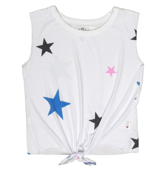Tie-Front Sleeveless Top (Colored-Stars Pattern)