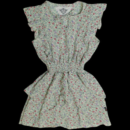 Sage Floral Tiered Ruffle-Bodice Dress